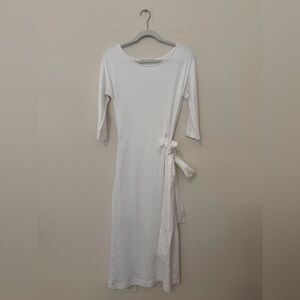 Peruvian Connection White Midi Faux Wrap Dress XS Minimalist Classic Pima Cotton